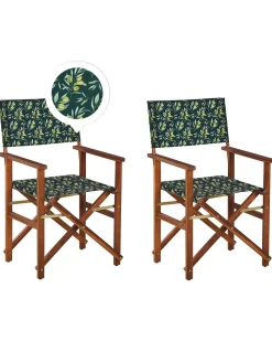 Beliani Puutarhatuoli Tumma Akasiapuu Vaihtokangas 2 Kpl Luonnonvalkoinen/Oliivikuvio 2 Kpl Cine Cheap