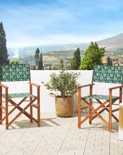 Beliani Puutarhatuoli Tumma Akasiapuu Vaihtokangas 2 Kpl Luonnonvalkoinen/Oliivikuvio 2 Kpl Cine Cheap