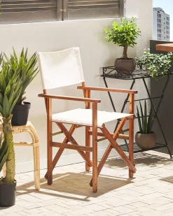 Beliani Puutarhatuoli Tumma Akasiapuu Vaihtokangas 2 Kpl Luonnonvalkoinen/Oliivikuvio 2 Kpl Cine Cheap