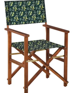 Beliani Puutarhatuoli Tumma Akasiapuu Vaihtokangas 2 Kpl Luonnonvalkoinen/Oliivikuvio 2 Kpl Cine Cheap