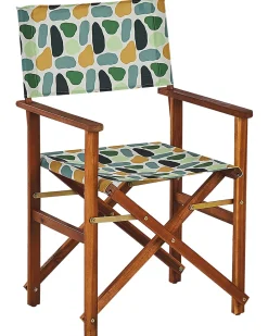 Beliani Puutarhatuoli Tumma Akasiapuu Vaihtokangas 2 Kpl Luonnonvalkoinen/Geometrininen Kuvio 2 Kpl Cine New