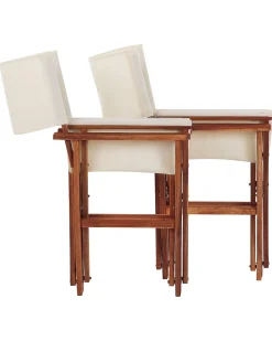 Beliani Puutarhatuoli Tumma Akasiapuu Vaihtokangas 2 Kpl Luonnonvalkoinen/Geometrininen Kuvio 2 Kpl Cine New