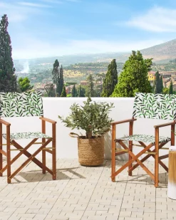 Beliani Puutarhatuoli Tumma Akasiapuu Vaihtokangas 2 Kpl Luonnonvalkoinen/Lehtikuosi 2 Kpl Cine New