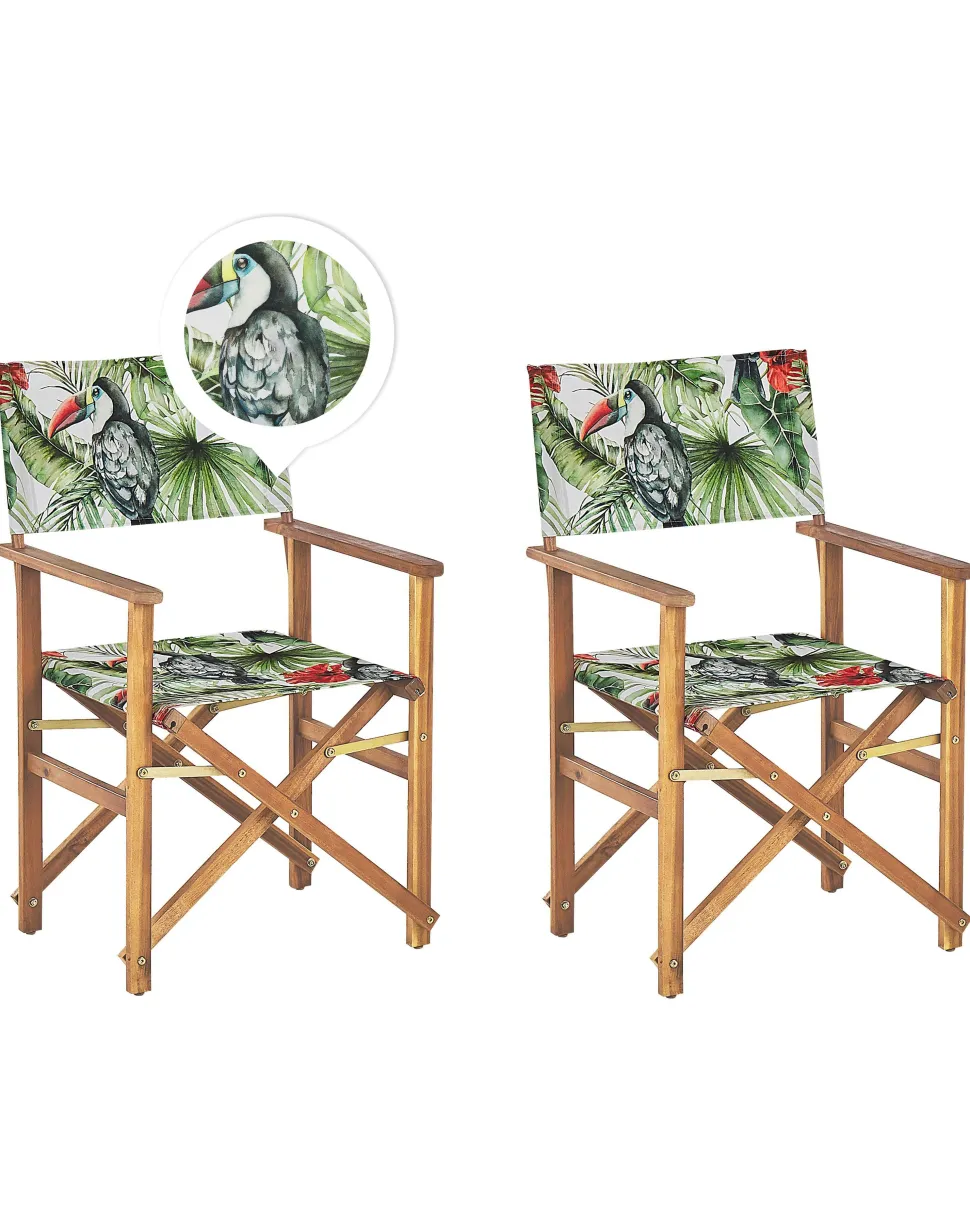 Beliani Puutarhatuoli Vaalea Akasiapuu Vaihtokangas 2 Kpl Luonnonvalkoinen/Tukaanikuvio 2 Kpl Cine Discount