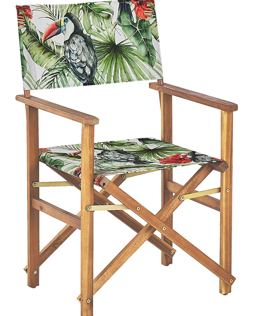 Beliani Puutarhatuoli Vaalea Akasiapuu Vaihtokangas 2 Kpl Luonnonvalkoinen/Tukaanikuvio 2 Kpl Cine Discount