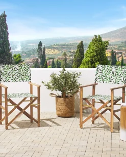 Beliani Puutarhatuoli Vaalea Akasiapuu Vaihtokangas 2 Kpl Harmaa/Lehtikuviot 2 Kpl Cine New