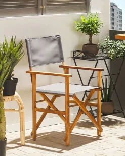 Beliani Puutarhatuoli Vaalea Akasiapuu Vaihtokangas 2 Kpl Harmaa/Lehtikuviot 2 Kpl Cine New