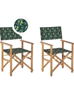 Beliani Puutarhatuoli Vaalea Akasiapuu Vaihtokangas 2 Kpl Harmaa/Oliivikuvio 2 Kpl Cine New