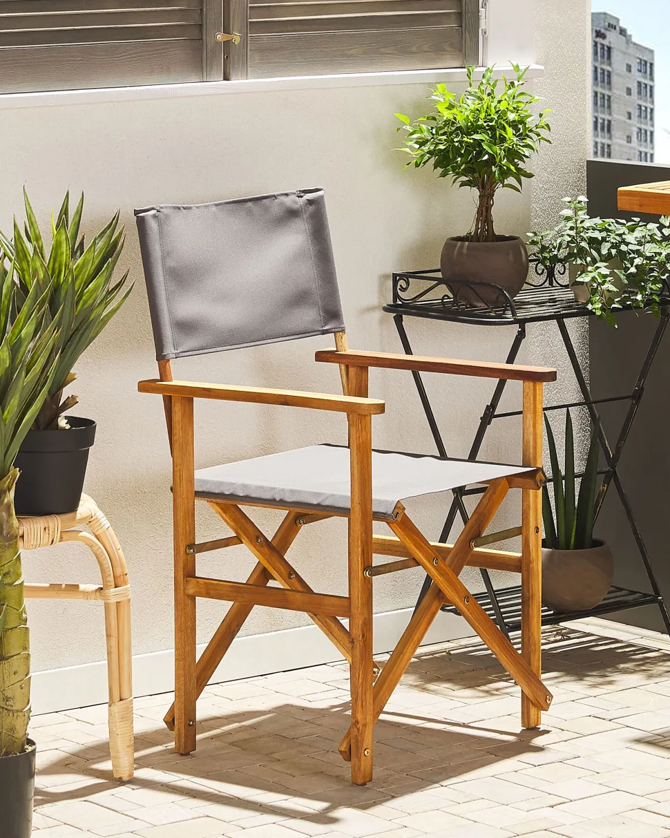 Beliani Puutarhatuoli Vaalea Akasiapuu Vaihtokangas 2 Kpl Harmaa/Oliivikuvio 2 Kpl Cine New