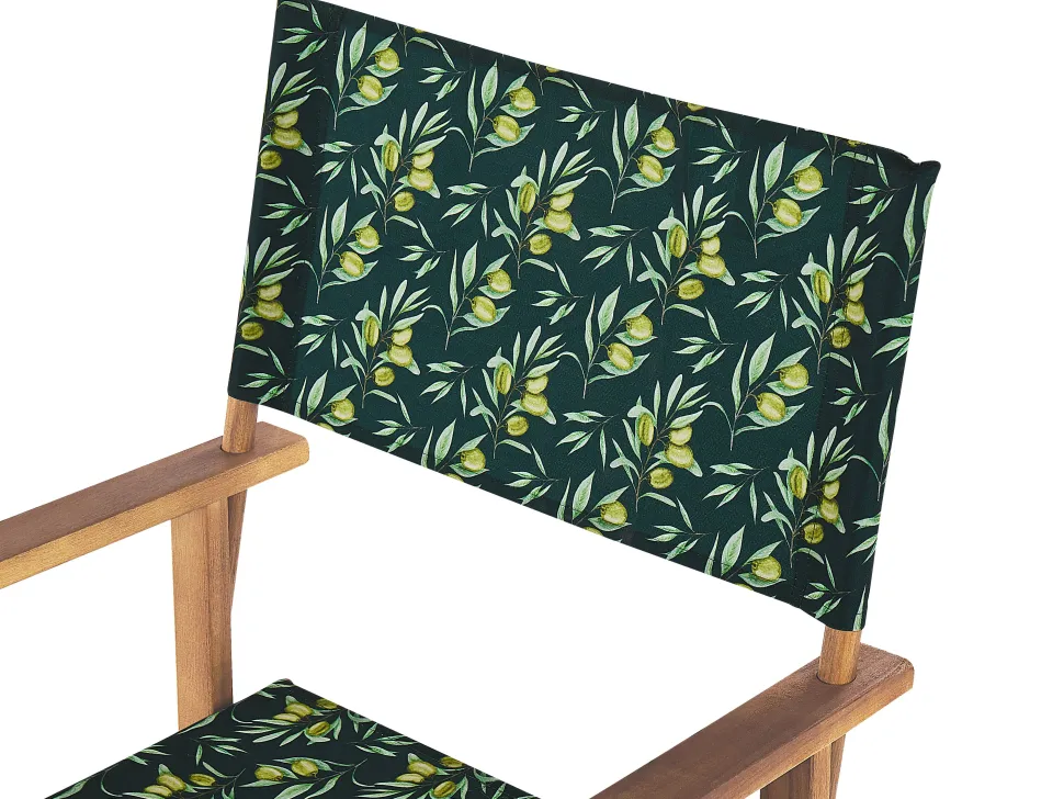 Beliani Puutarhatuoli Vaalea Akasiapuu Vaihtokangas 2 Kpl Harmaa/Oliivikuvio 2 Kpl Cine New