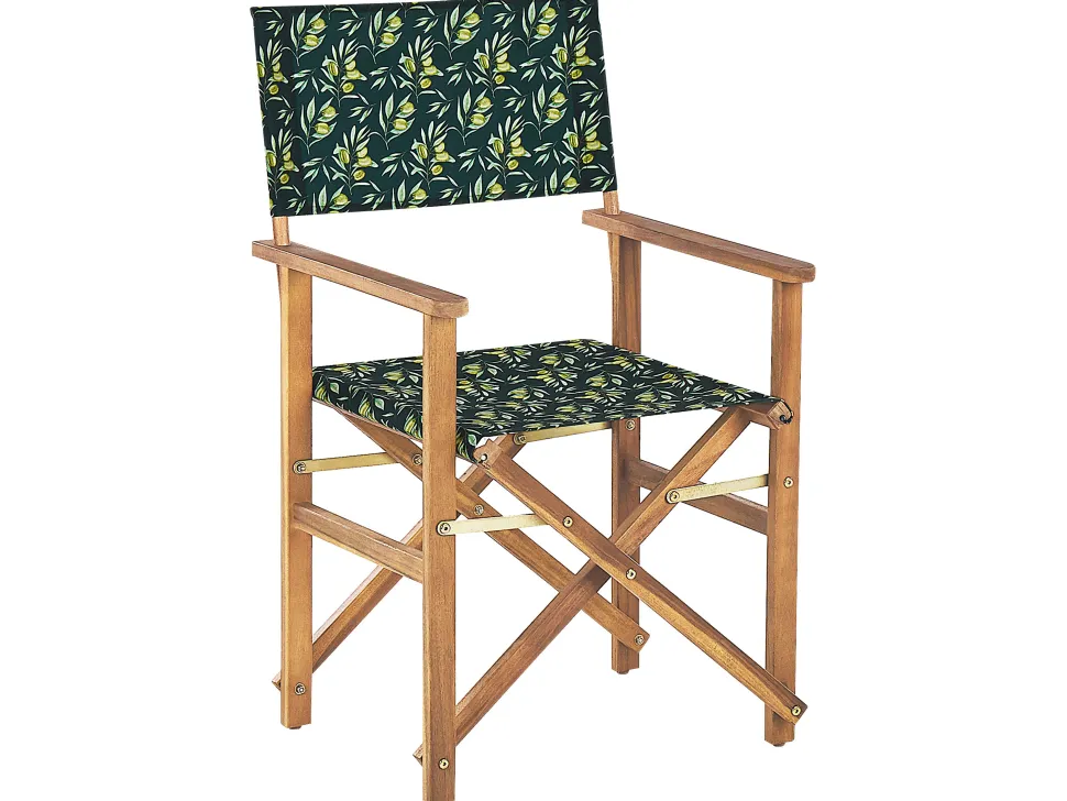 Beliani Puutarhatuoli Vaalea Akasiapuu Vaihtokangas 2 Kpl Harmaa/Oliivikuvio 2 Kpl Cine New