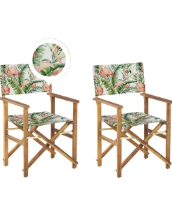 Beliani Puutarhatuoli Vaalea Akasiapuu Vaihtokangas 2 Kpl Luonnonvalkoinen/Flamingokuvio 2 Kpl Cine Best Sale