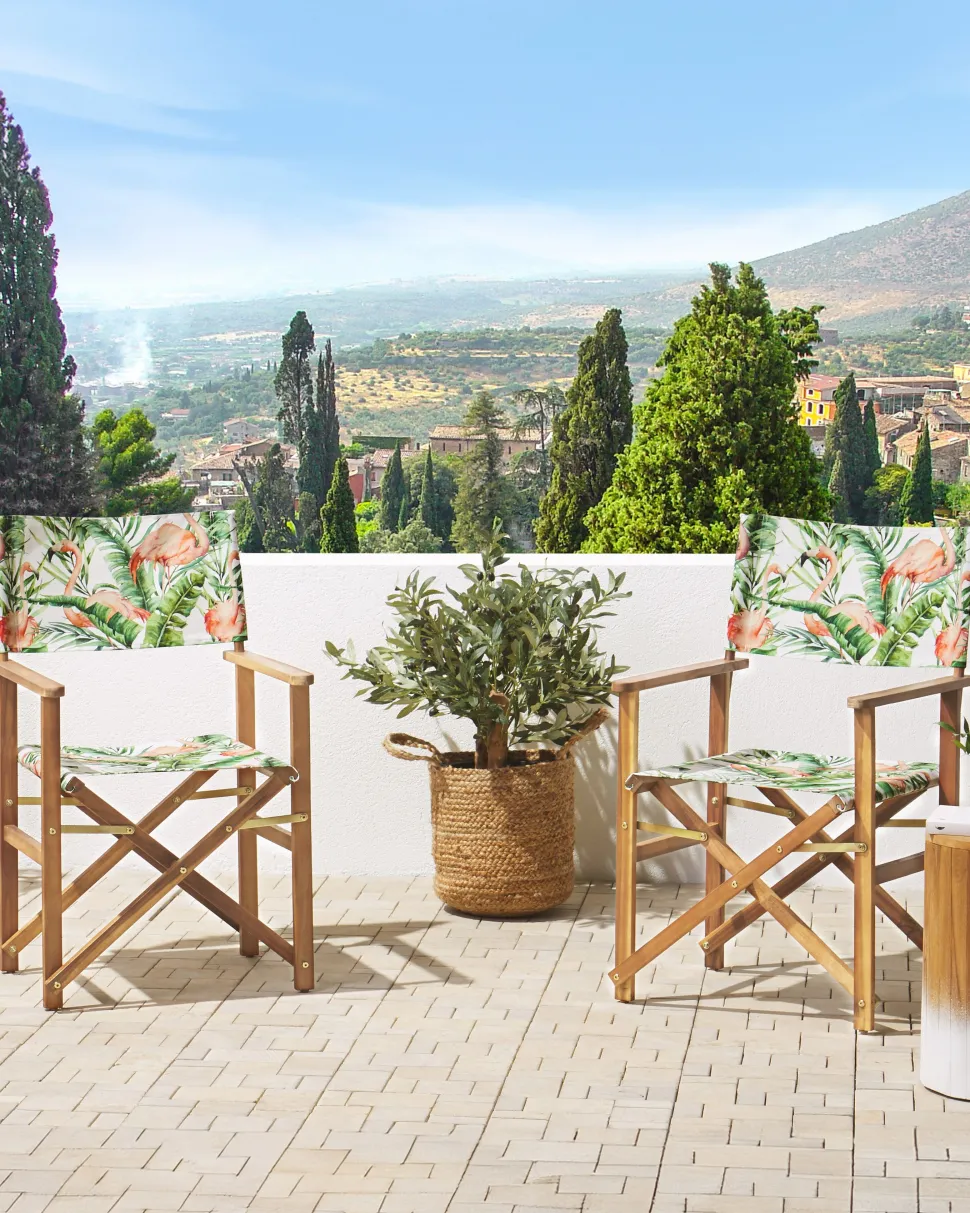 Beliani Puutarhatuoli Vaalea Akasiapuu Vaihtokangas 2 Kpl Luonnonvalkoinen/Flamingokuvio 2 Kpl Cine Best Sale