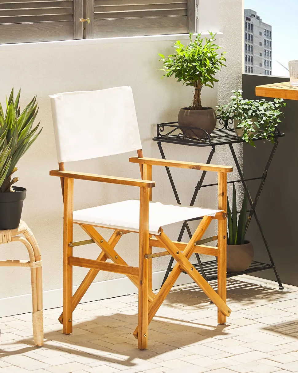 Beliani Puutarhatuoli Vaalea Akasiapuu Vaihtokangas 2 Kpl Luonnonvalkoinen/Flamingokuvio 2 Kpl Cine Best Sale