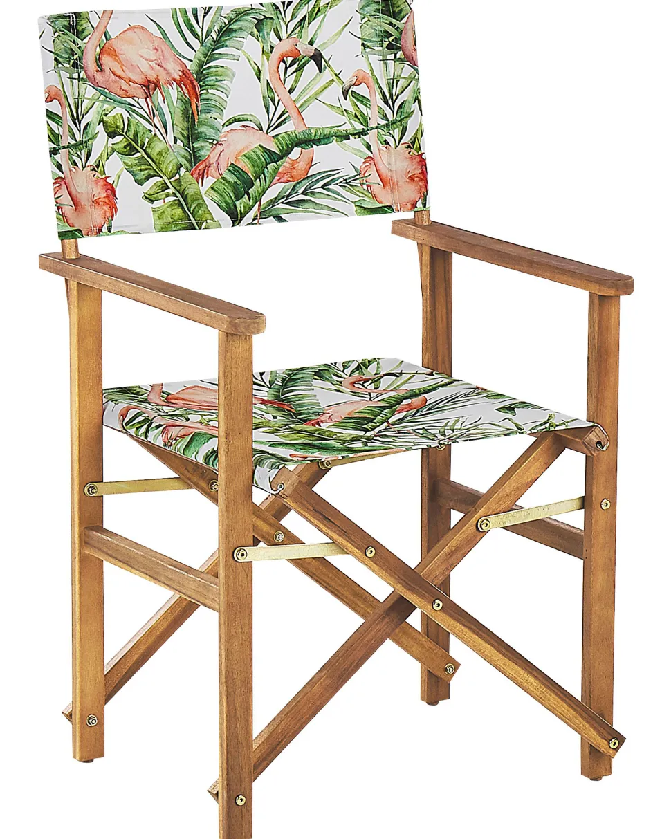 Beliani Puutarhatuoli Vaalea Akasiapuu Vaihtokangas 2 Kpl Luonnonvalkoinen/Flamingokuvio 2 Kpl Cine Best Sale