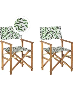 Beliani Puutarhatuoli Vaalea Akasiapuu Vaihtokangas 2 Kpl Luonnonvalkoinen/Lehtikuvio 2 Kpl Cine Shop