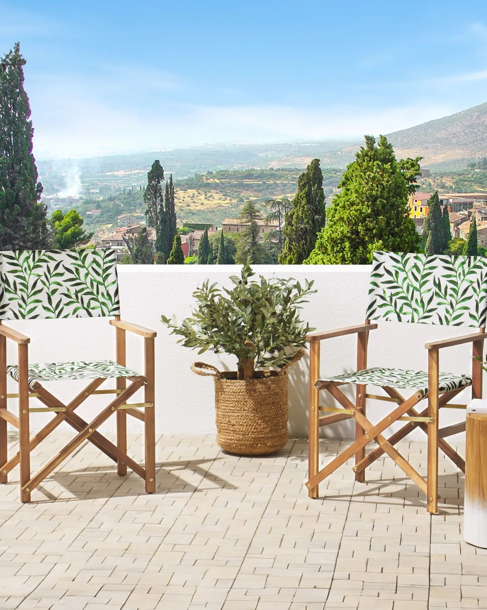 Beliani Puutarhatuoli Vaalea Akasiapuu Vaihtokangas 2 Kpl Luonnonvalkoinen/Lehtikuvio 2 Kpl Cine Shop