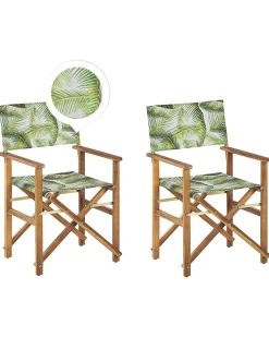 Beliani Puutarhatuoli Vaalea Akasiapuu Vaihtokangas 2 Kpl Luonnonvalkoinen/Trooppinen Lehtikuvio 2 Kpl Cine Clearance