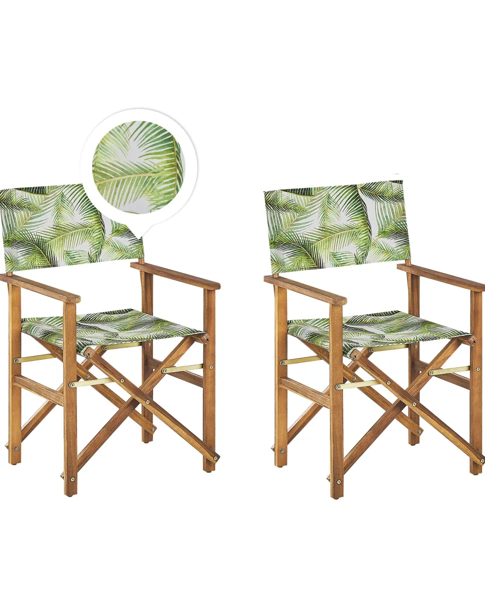 Beliani Puutarhatuoli Vaalea Akasiapuu Vaihtokangas 2 Kpl Luonnonvalkoinen/Trooppinen Lehtikuvio 2 Kpl Cine Clearance