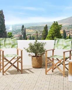 Beliani Puutarhatuoli Vaalea Akasiapuu Vaihtokangas 2 Kpl Luonnonvalkoinen/Trooppinen Lehtikuvio 2 Kpl Cine Clearance