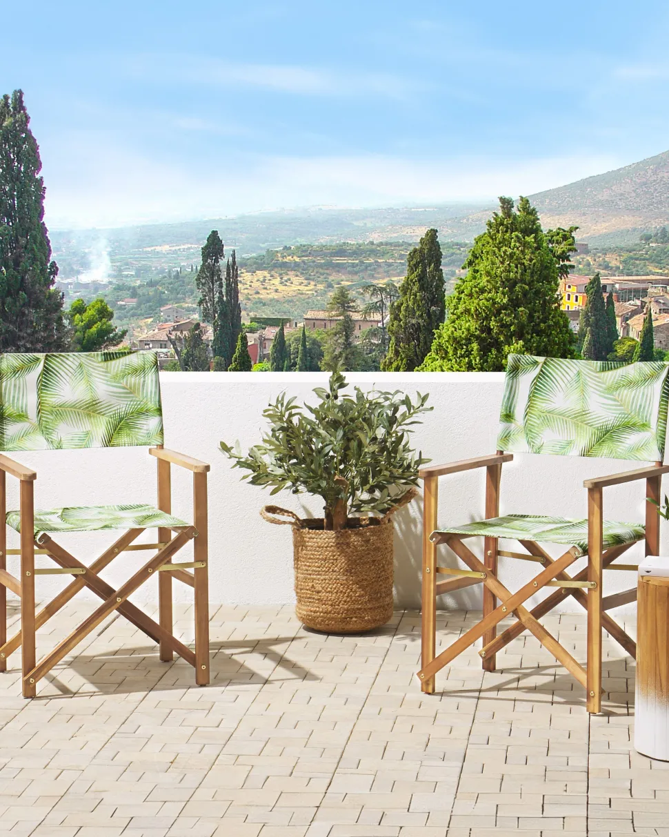 Beliani Puutarhatuoli Vaalea Akasiapuu Vaihtokangas 2 Kpl Luonnonvalkoinen/Trooppinen Lehtikuvio 2 Kpl Cine Clearance