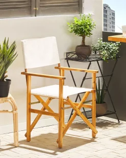 Beliani Puutarhatuoli Vaalea Akasiapuu Vaihtokangas 2 Kpl Luonnonvalkoinen/Trooppinen Lehtikuvio 2 Kpl Cine Clearance