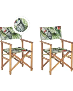 Beliani Puutarhatuoli Vaalea Akasiapuu Vaihtokangas 2 Kpl Harmaa/Tukaanikuvio 2 Kpl Cine Cheap