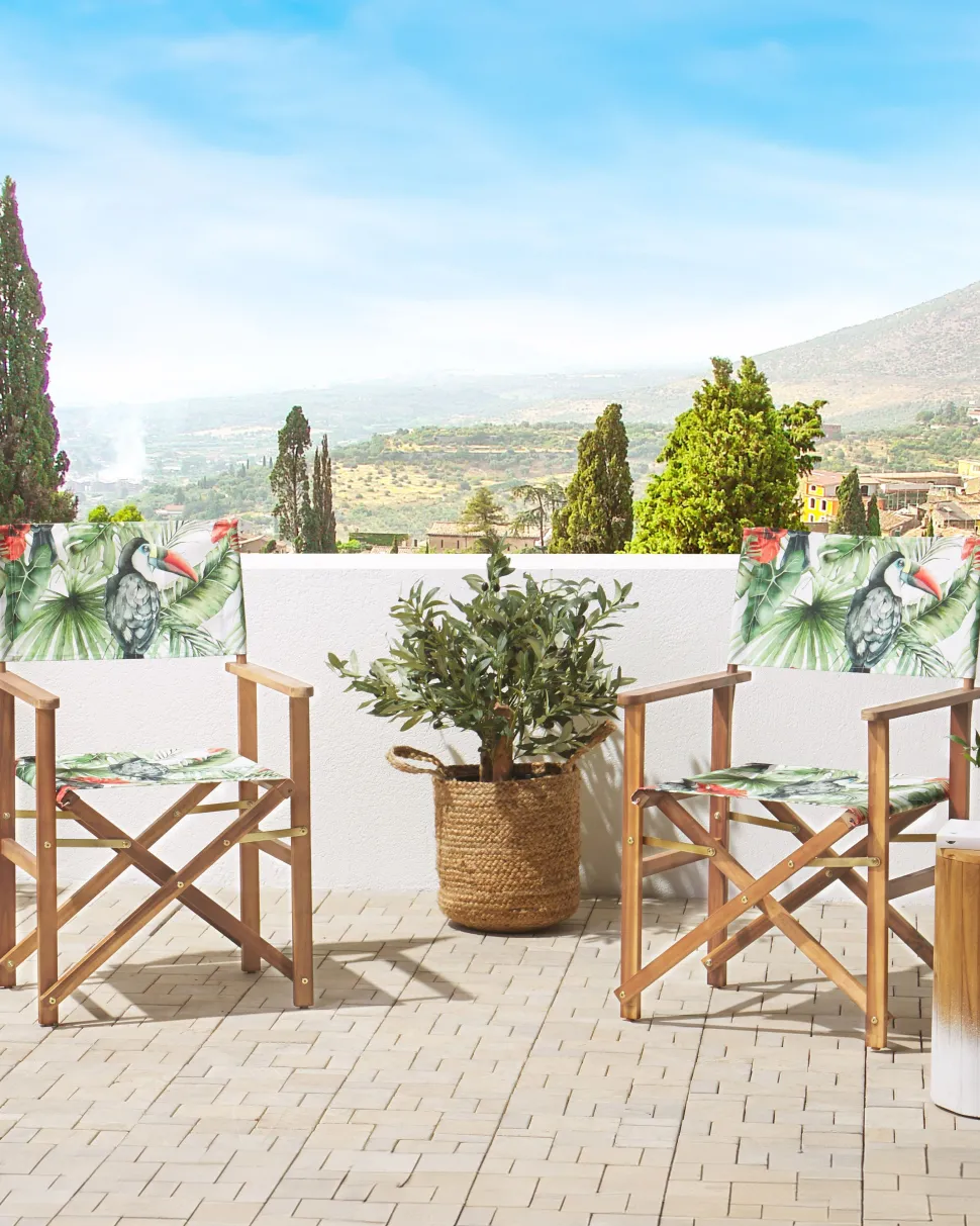 Beliani Puutarhatuoli Vaalea Akasiapuu Vaihtokangas 2 Kpl Harmaa/Tukaanikuvio 2 Kpl Cine Cheap