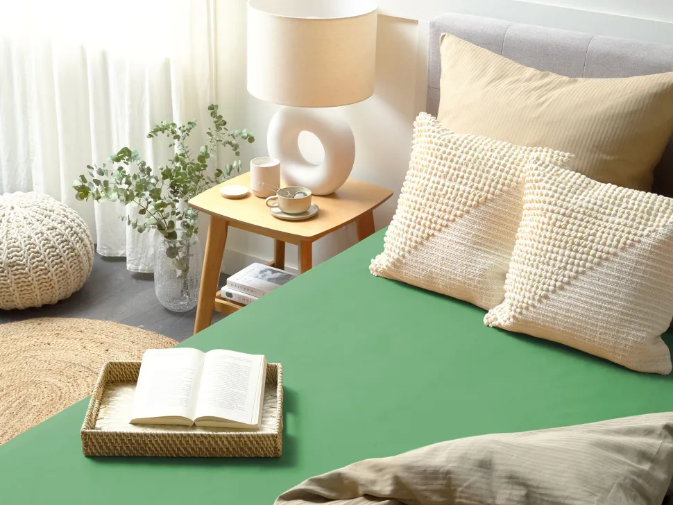 Beliani Puuvillalakana Muotoonommeltu Vihrea 90 X 200 Cm Janbu Hot