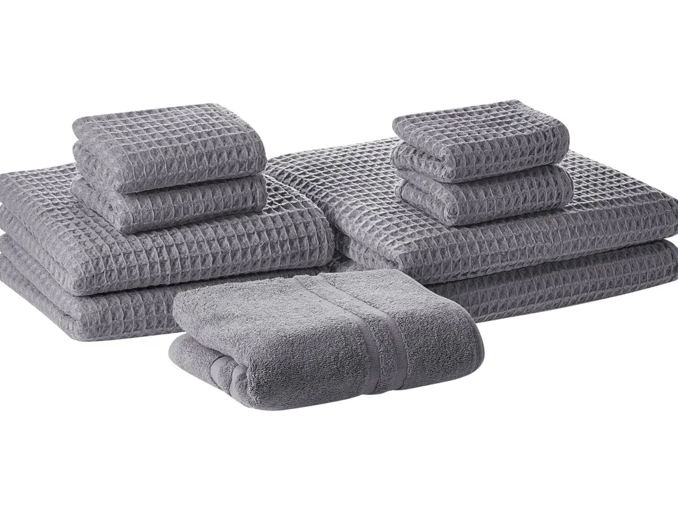 Beliani Pyyhesetti 9 Kpl Harmaa Puuvilla Areora Best