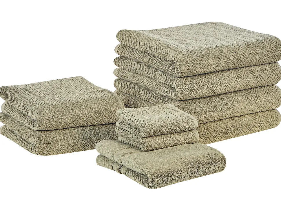 Beliani Pyyhesetti Puuvilla Oliivinvihrea 9 Kpl Mitiaro Shop