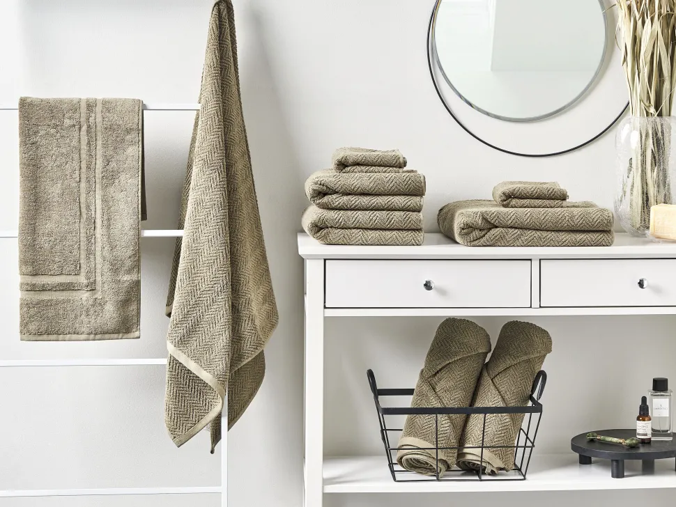 Beliani Pyyhesetti Puuvilla Oliivinvihrea 9 Kpl Mitiaro Shop