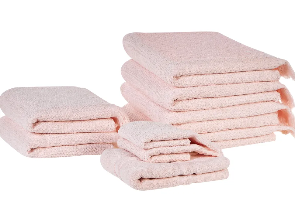 Beliani Pyyhesetti Puuvilla Pastellipinkki 9 Kpl Atiu Flash Sale