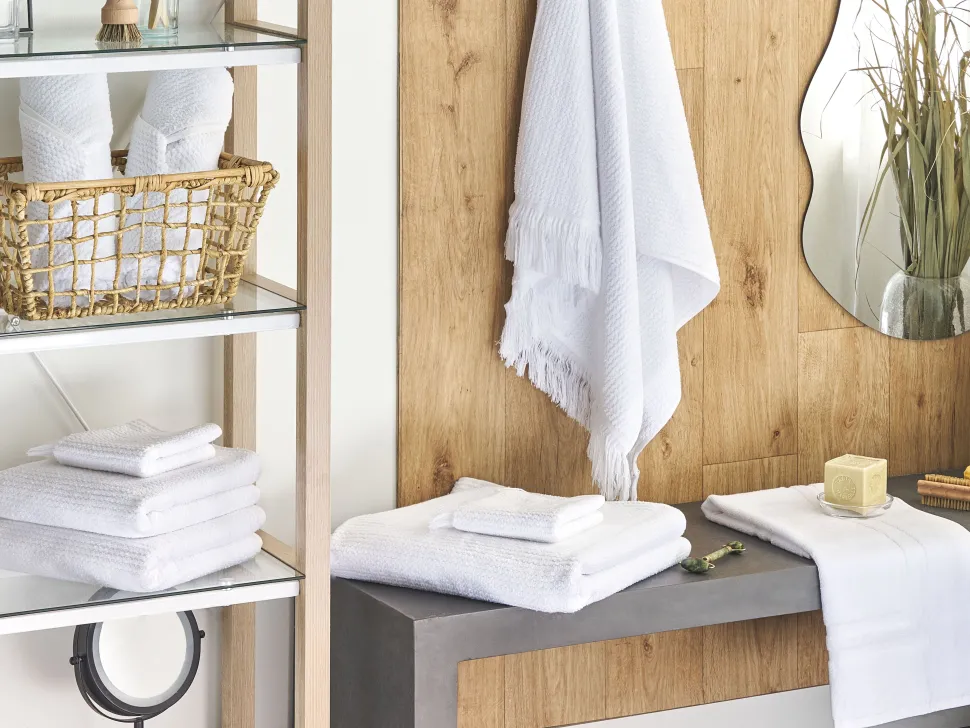 Beliani Pyyhesetti Puuvilla Valkoinen 9 Kpl Atiu Hot