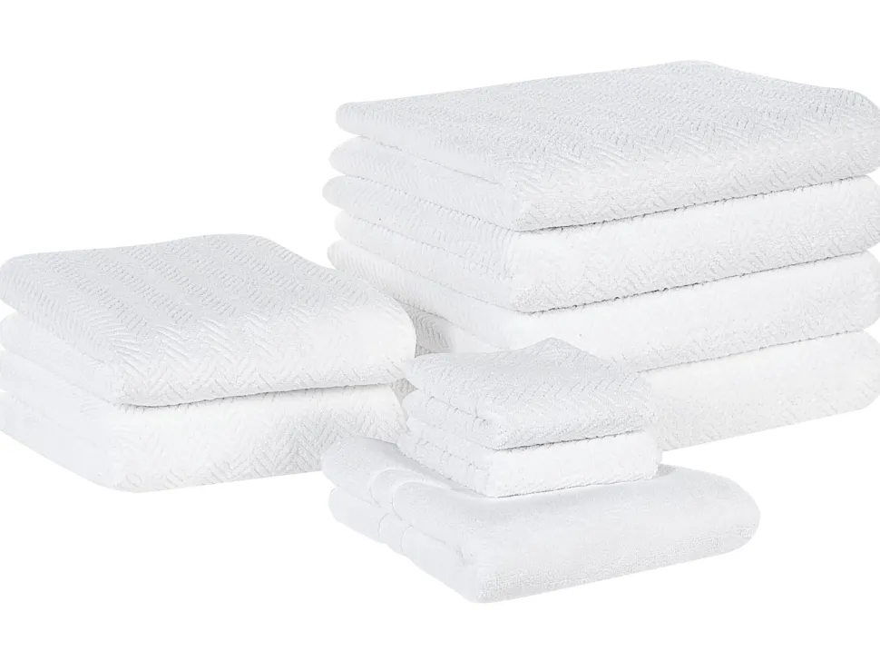 Beliani Pyyhesetti Puuvilla Valkoinen 9 Kpl Mitiaro Sale