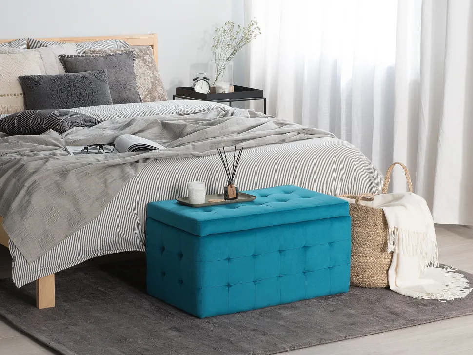 Beliani Rahi Sametti Säilytystila Merensininen 72 X 42 Cm Michigan Sale