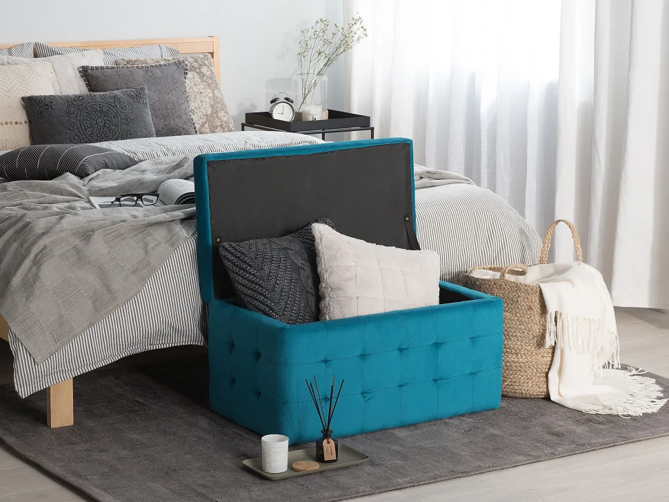 Beliani Rahi Sametti Säilytystila Merensininen 72 X 42 Cm Michigan Sale