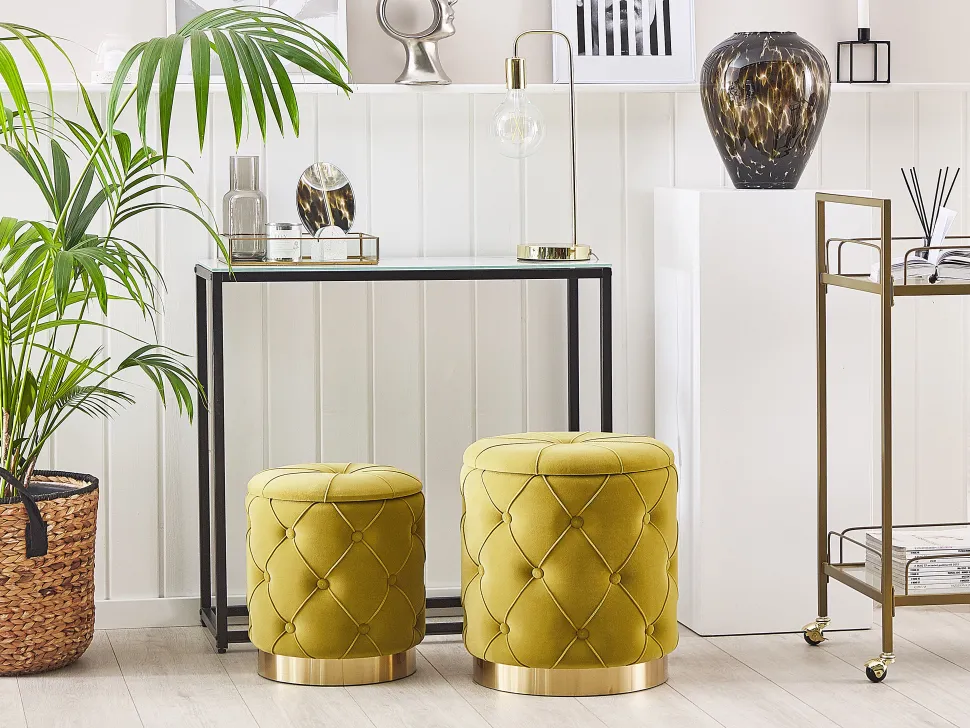 Beliani Rahi Sametti Säilytystila Sinapinkeltainen 2 Kpl Pueblo Best Sale