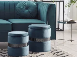 Beliani Rahi Sametti Säilytystila Sininen 2 Kpl Doris Discount