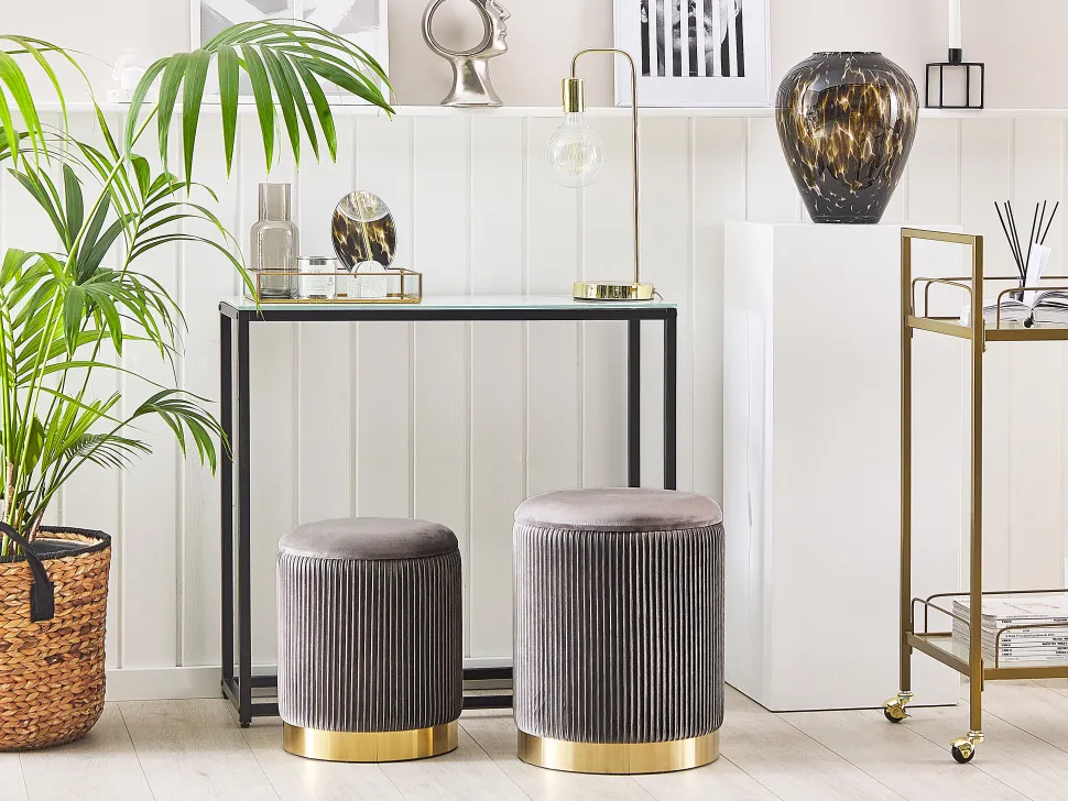 Beliani Rahi Sametti Säilytystila Harmaa 2 Kpl Miramar Discount