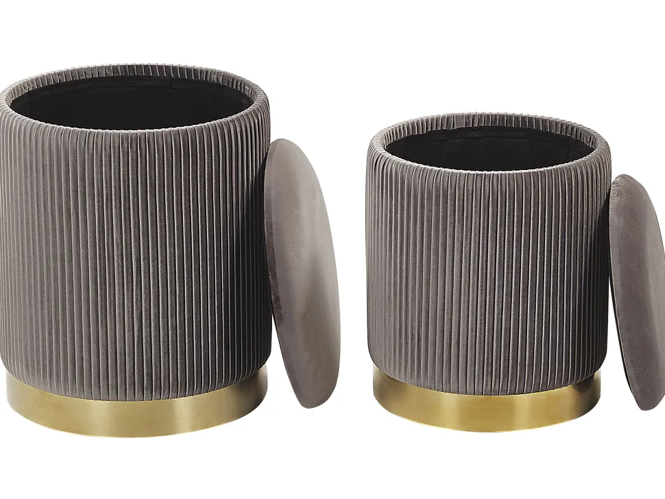 Beliani Rahi Sametti Säilytystila Harmaa 2 Kpl Miramar Discount