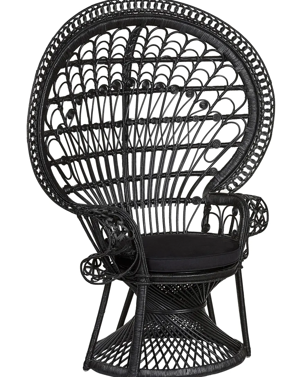Beliani Riikinkukkotuoli Rottinki Musta Emmanuelle Clearance