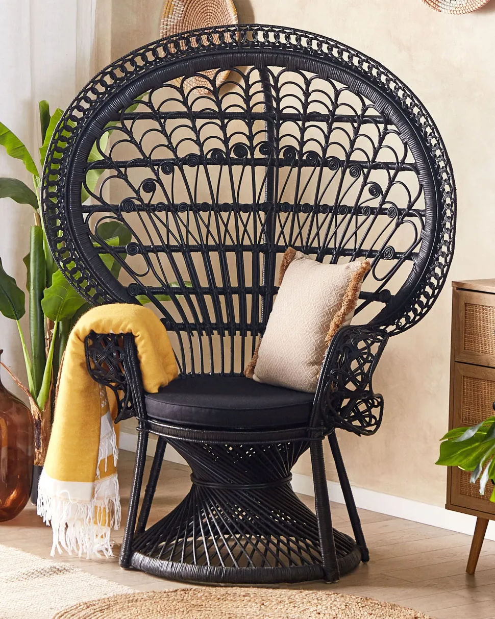 Beliani Riikinkukkotuoli Rottinki Musta Emmanuelle Clearance