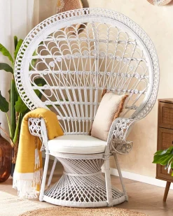 Beliani Riikinkukkotuoli Rottinki Valkoinen Emmanuelle Discount