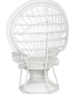 Beliani Riikinkukkotuoli Rottinki Valkoinen Emmanuelle Discount