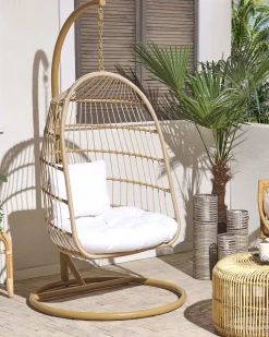 Beliani Riipputuoli Jalustalla Polyrottinki Beige Allera Store