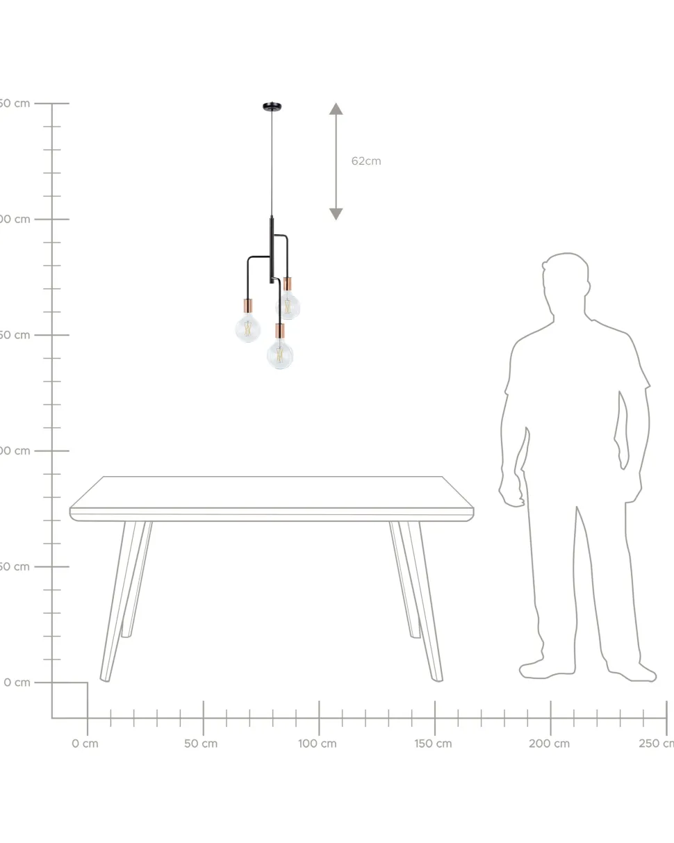 Beliani Riippuvalaisin 3 Polttimoa Metalli Musta Bogna Hot