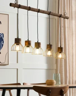 Beliani Riippuvalaisin 5 Polttimoa Vaalea Puu/Messinki Varada New