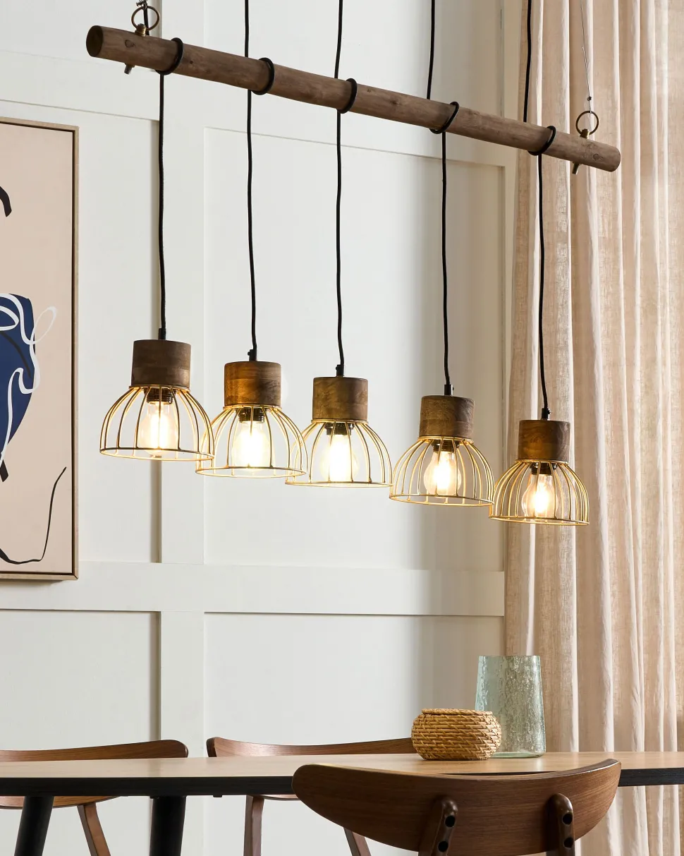 Beliani Riippuvalaisin 5 Polttimoa Vaalea Puu/Messinki Varada New