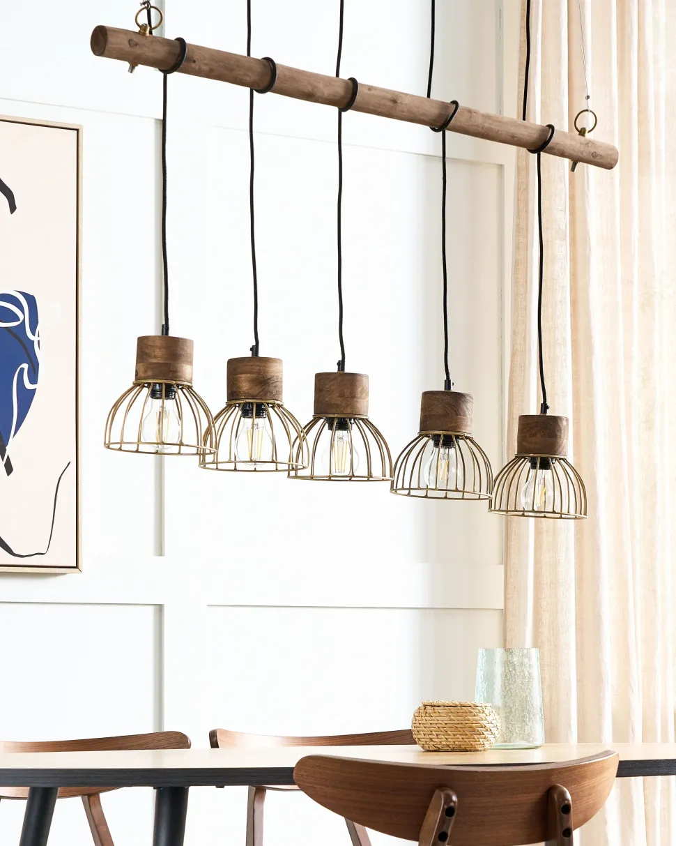 Beliani Riippuvalaisin 5 Polttimoa Vaalea Puu/Messinki Varada New